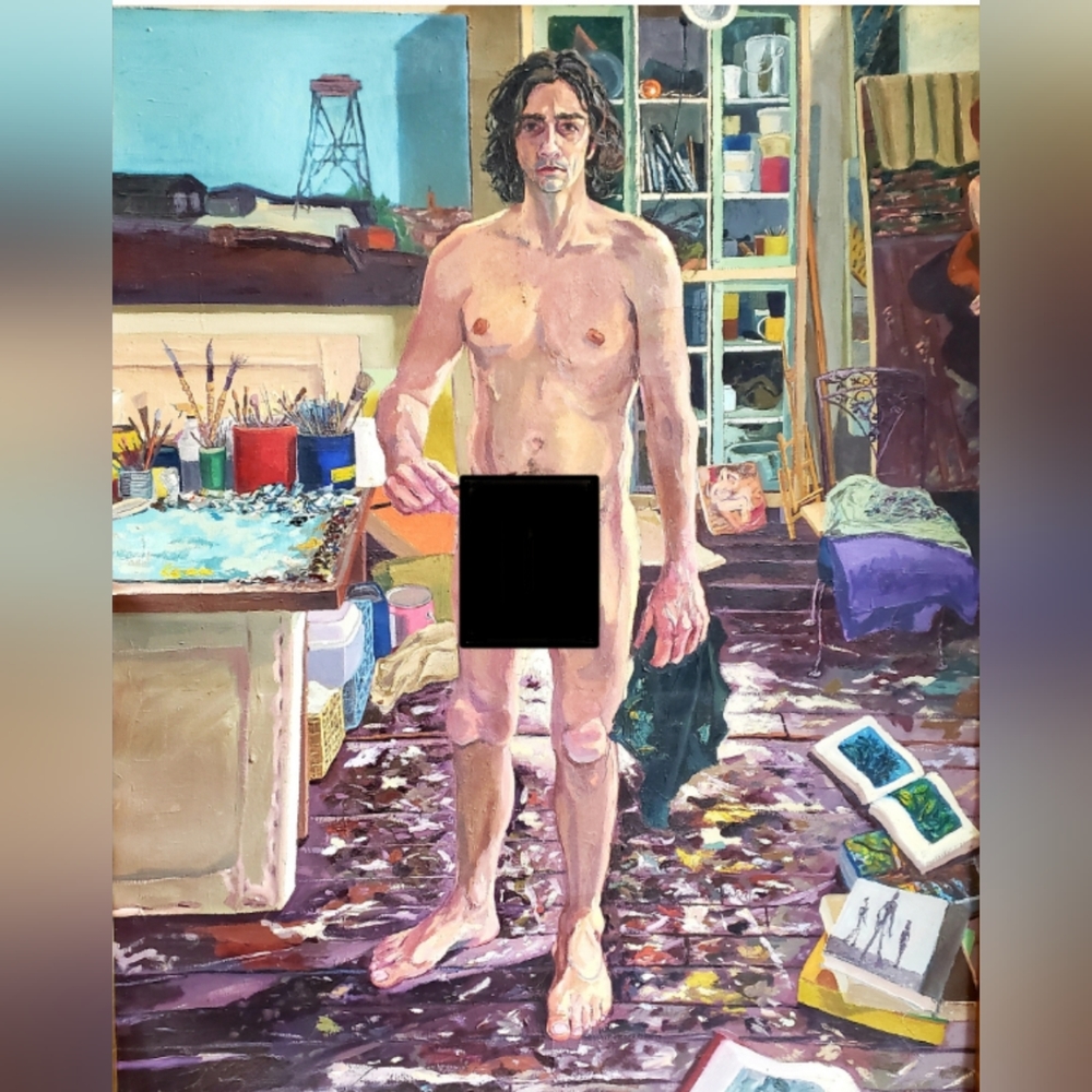 TODD GORDON Large Self Portrait Oil Painting (sensored for poshmark guidelines)